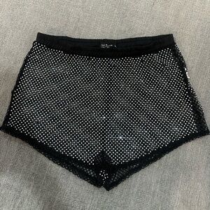 Black Sheer Rhinestone-Embellished mini shorts rave